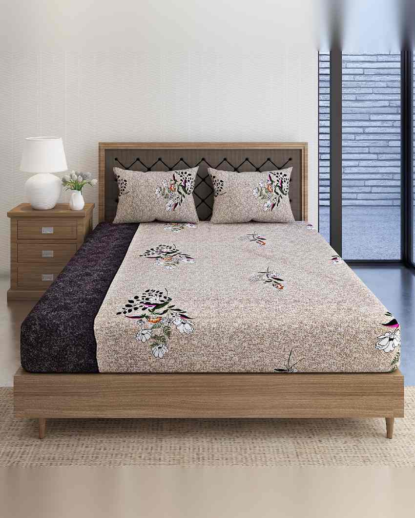 Charming Veda Floral Print Pure Cotton One King Bedsheet With Two Pillow Covers Set | 108 x 108 inches