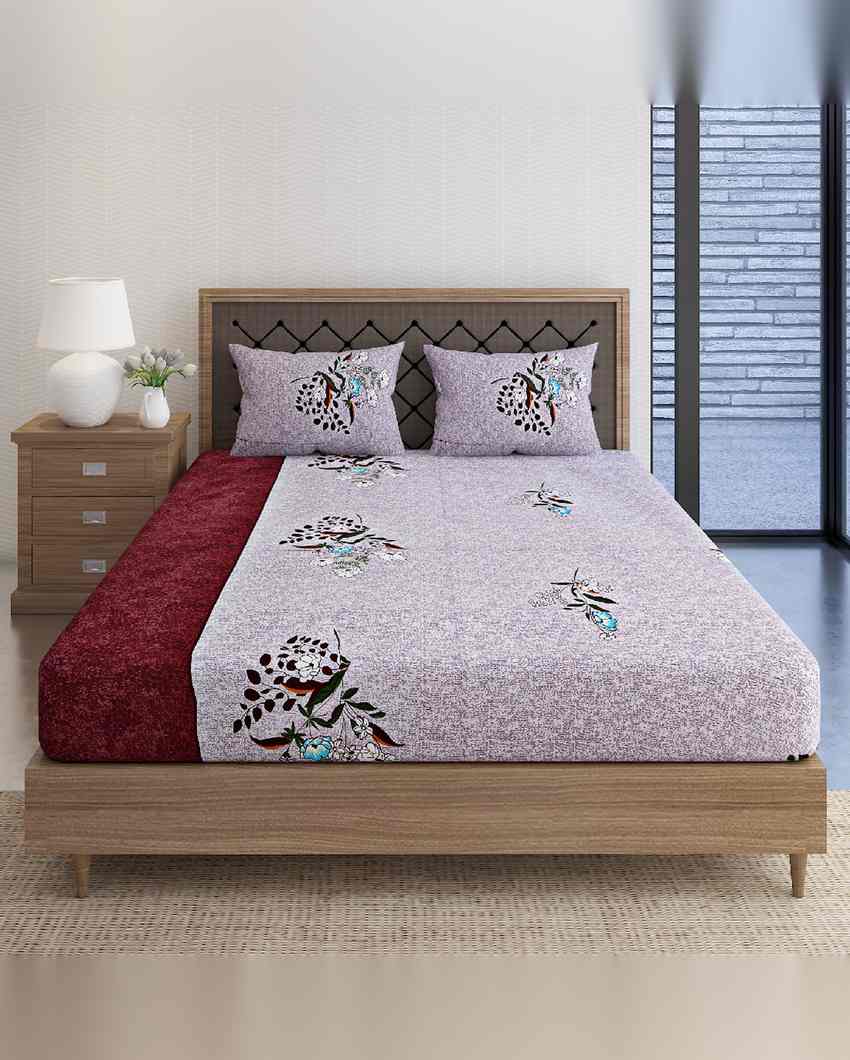 Veda Floral Print Pure Cotton One King Bedsheet With Two Pillow Covers Set | 108 x 108 inches