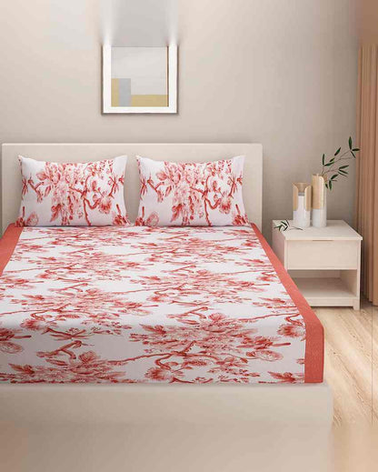 Elegant Floral Veda Pure Cotton One King Bedsheet With Two Pillow Covers Set | 108 x 108 inches