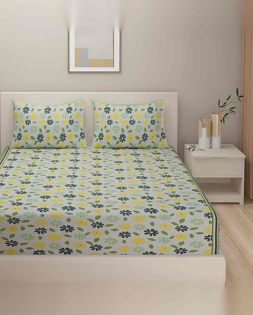 Luxurious Floral Veda Pure Cotton One King Bedsheet With Two Pillow Covers Set | 108 x 108 inches