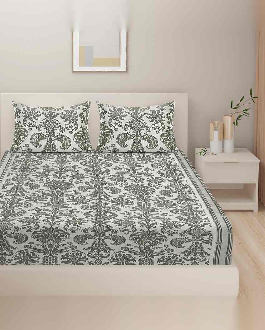 Elegant Veda Pure Cotton One King Bedsheet With Two Pillow Covers Set | 108 x 108 inches