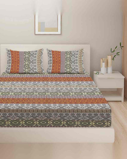 Timeless Veda Ethnic Motif Pure Cotton One King Bedsheet With Two Pillow Covers Set | 108 x 108 inches