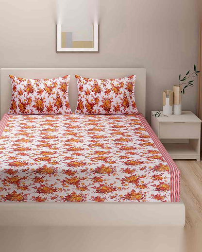 Chic Floral Veda Pure Cotton One King Bedsheet With Two Pillow Covers Set | 108 x 108 inches