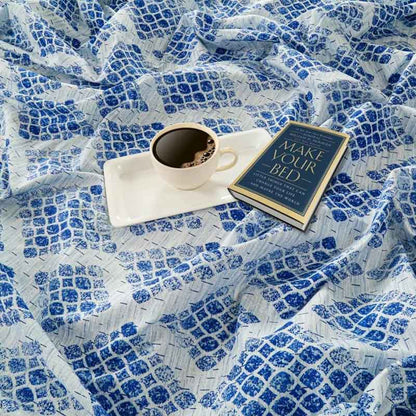 Geometrical Blue Print Cotton Bedding Set King Size