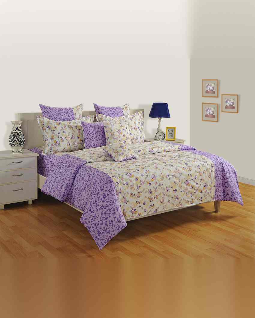 Chic Zinnia Mercerized Pure Cotton One Bedsheet With Two Pillow Covers Set