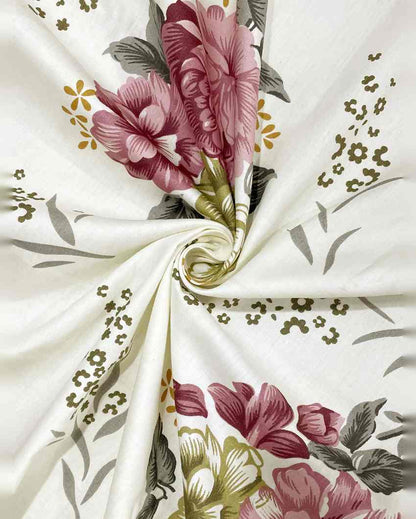 Classic Zinnia Floral Print Mercerized Pure Cotton One Bedsheet With Two Pillow Covers Set