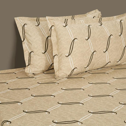 Opulent Beige Design Print Cotton Satin Bedding Set King Size