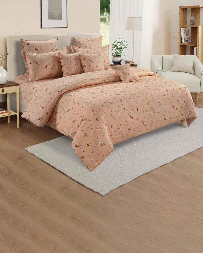 Charming Comfortable Floral Zinnia Mercerized Pure Cotton One Bedsheet With Two Pillow Covers Set