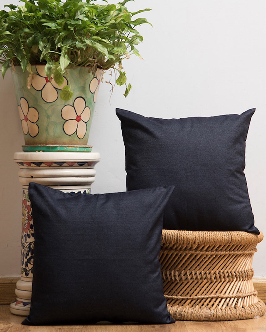 Navy Blue Cotton Denim Cushion Covers | Blue| Set of 2