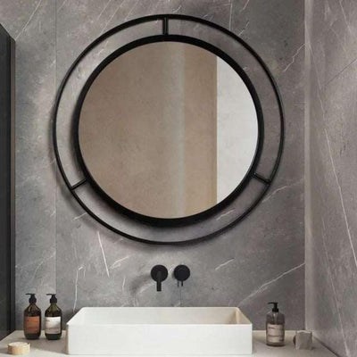 Black Designer Double Ring Metal Wall Mirror | 24 inches