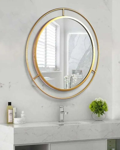 Luxurious and Modern Designer Double Ring Metal Wall Mirror | 24 inches