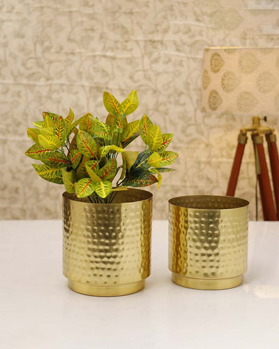 Dew Gold Hammered Metal Planters | Set Of 2 | Plant not included