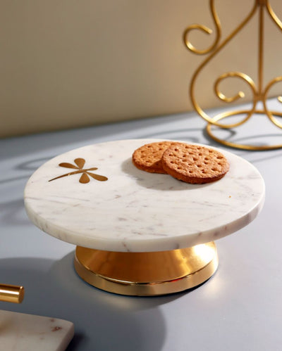 Unique White & Golden Shade Dragonfly Cake Stand | 8 x 5 inches