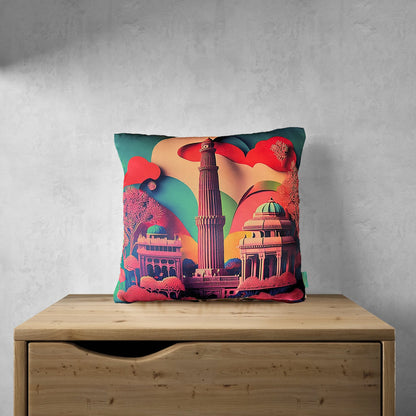 Dilli Minar Satin Cushion Cover | 16 x 16 inches