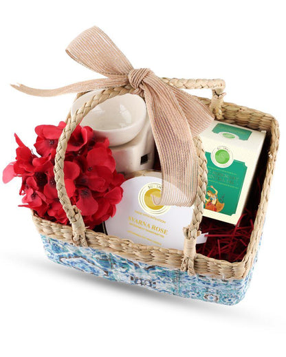 Rose Candle With Rose Mary Essential Oil & Diffuser Gift Hamper