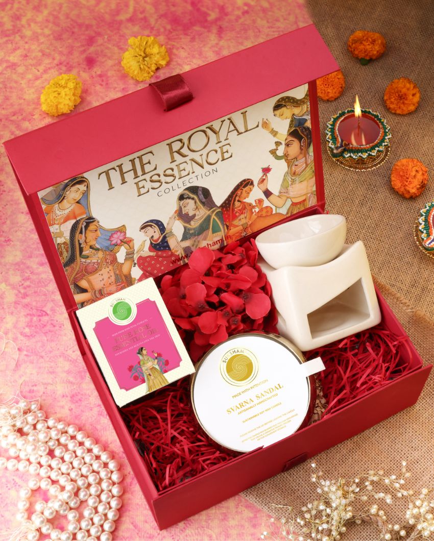 Sandal Candle With Rose Essential Oil & Diffuser Gift Hamper