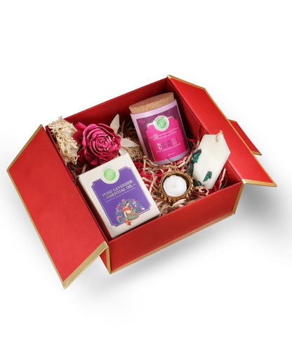 Serene Lavender Candle with Wax Tablets Essential Oil & Diya Gift Hamper