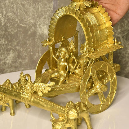 Large Dhokra Golden Cow Cart Showpiece | 10 x 8 inches