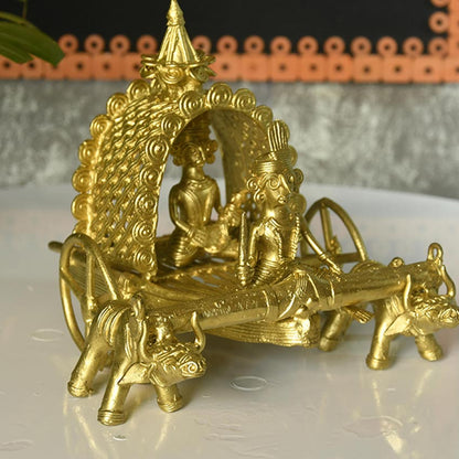 Handmade Golden Cow Cart Tabletop Figurine Showpiece | 8 x 6 inches