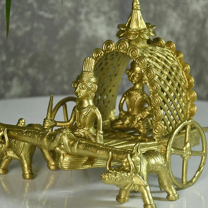 Handmade Golden Cow Cart Tabletop Figurine Showpiece | 8 x 6 inches