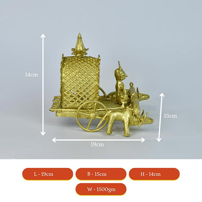 Handmade Golden Cow Cart Tabletop Figurine Showpiece | 8 x 6 inches