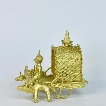 Handmade Golden Cow Cart Tabletop Figurine Showpiece | 8 x 6 inches