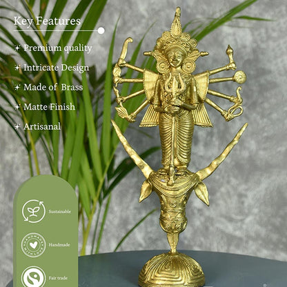 Dhokra Golden Goddess Durga Mahishasur Mardini Idol | 5 x 2 x 10 inches