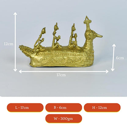 Premium Golden Dhokra Ancient Boat Decorative Object | 7 x 2 x 5 inches