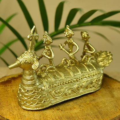 Premium Golden Dhokra Ancient Boat Decorative Object | 7 x 2 x 5 inches