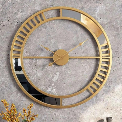 Designer Metal Wall Clock Mirror & Gold Finish for a Luxe Touch