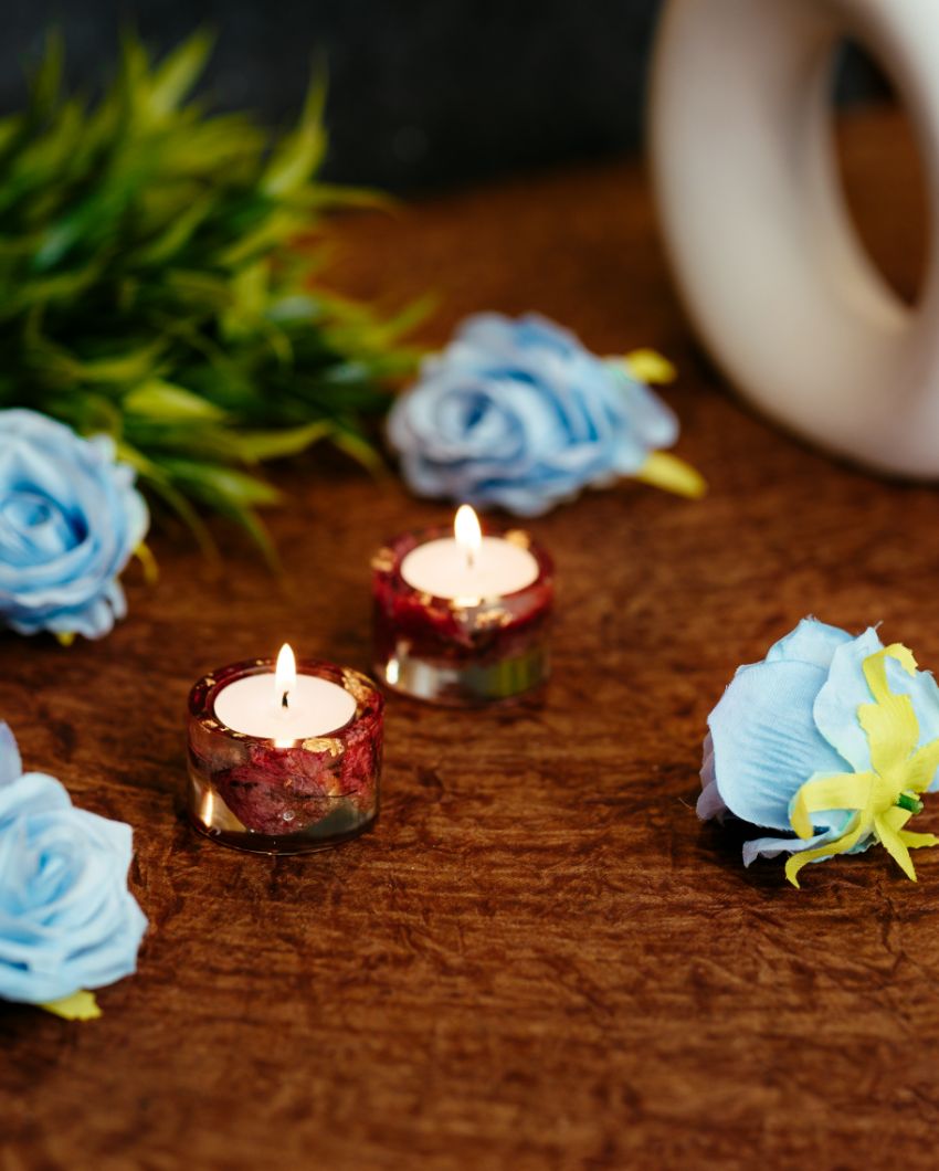 Minimalist Bougainvillea & Resin Tealight Candle Holders | Set Of 2