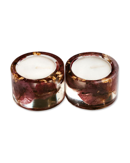 Minimalist Bougainvillea & Resin Tealight Candle Holders | Set Of 2