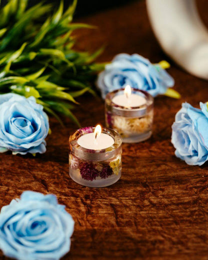 Flowers & Resin Tealight Candle Holders | Set Of 4