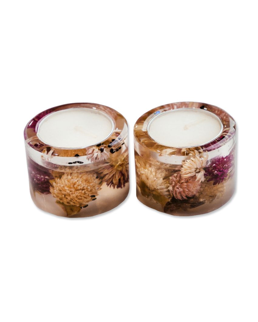 Flowers & Resin Tealight Candle Holders | Set Of 4