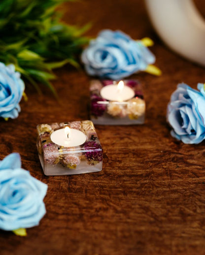 Aesthetic Square Shape Resin Tealight Candle Holders | Set Of 5