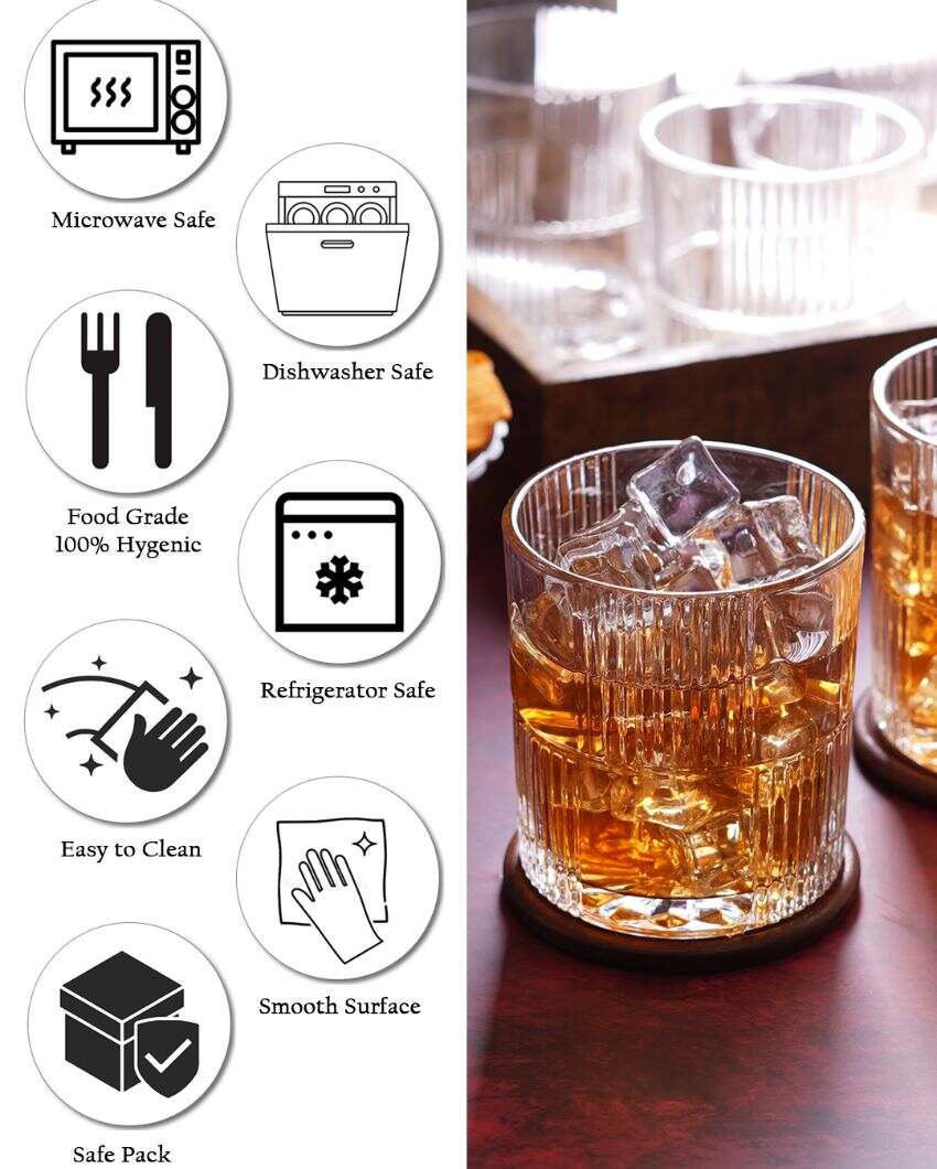 Double lines Design Whiskey Glasses | Set Of 6 | 265 ml