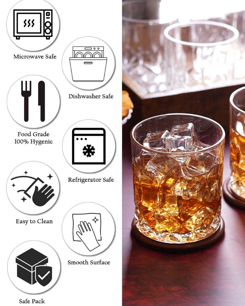 Ice Cube Design Whiskey Glasses | Set Of 6 | 265ml