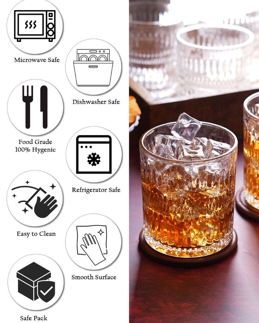 Beautiful Textured Whiskey Glasses | Set Of 6 | 265 ml