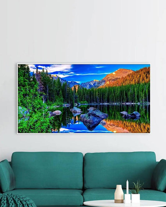 Mountain Natural Scenery Floating Framed Canvas Wall Painting 24x12 inches