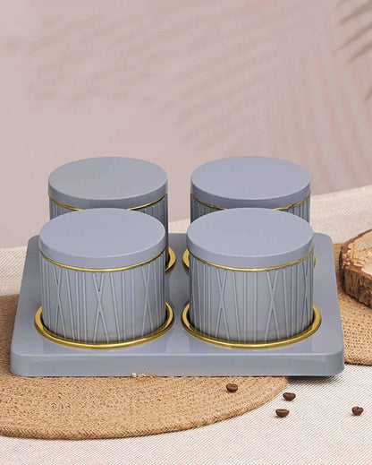 Timeless Dune Grey Polypropylene Four Containers With Tray | Set Of 4 | 450 ml | 13 x 9 inches