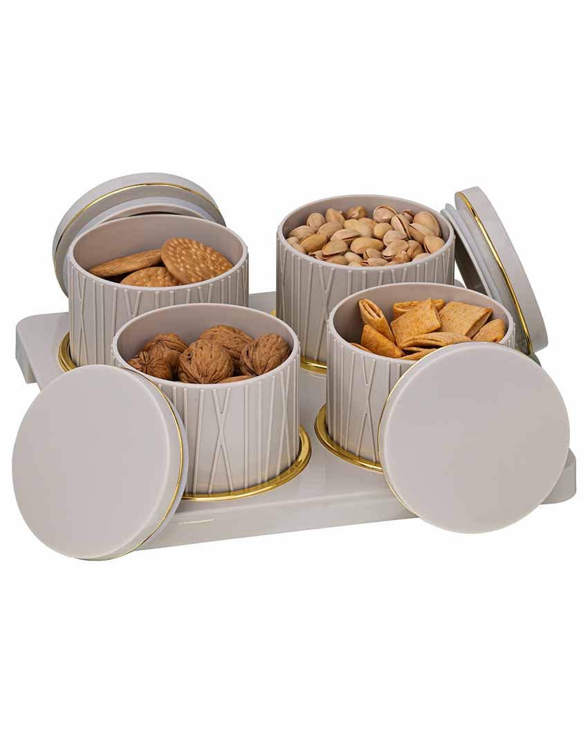 Meticulously Design Dune Polypropylene Containers With Tray | Set Of 4 | 450 ml | 11 x 10 inches