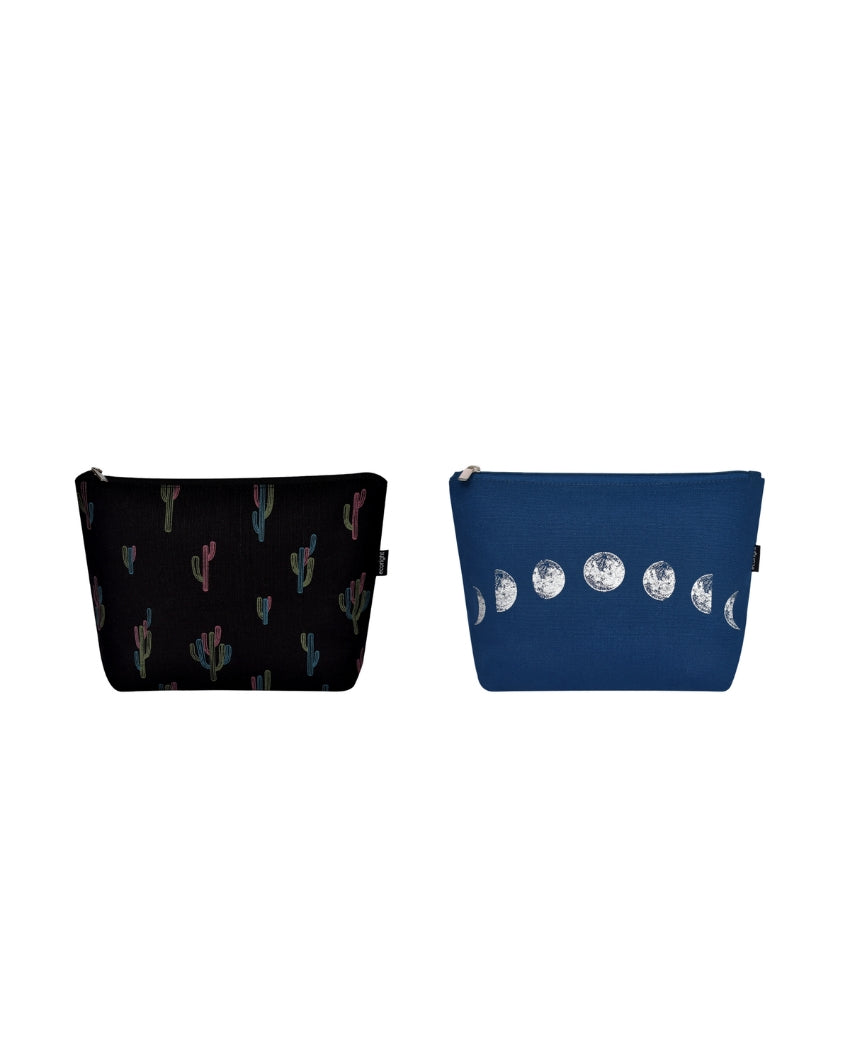 Cativerse & Moon phasing Multicolor Cosmetic Hand Pouches Combo | Set of 2 | 9 x 7 x 3 inches