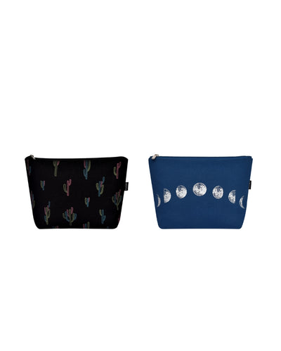 Cativerse & Moon phasing Multicolor Cosmetic Hand Pouches Combo | Set of 2 | 9 x 7 x 3 inches