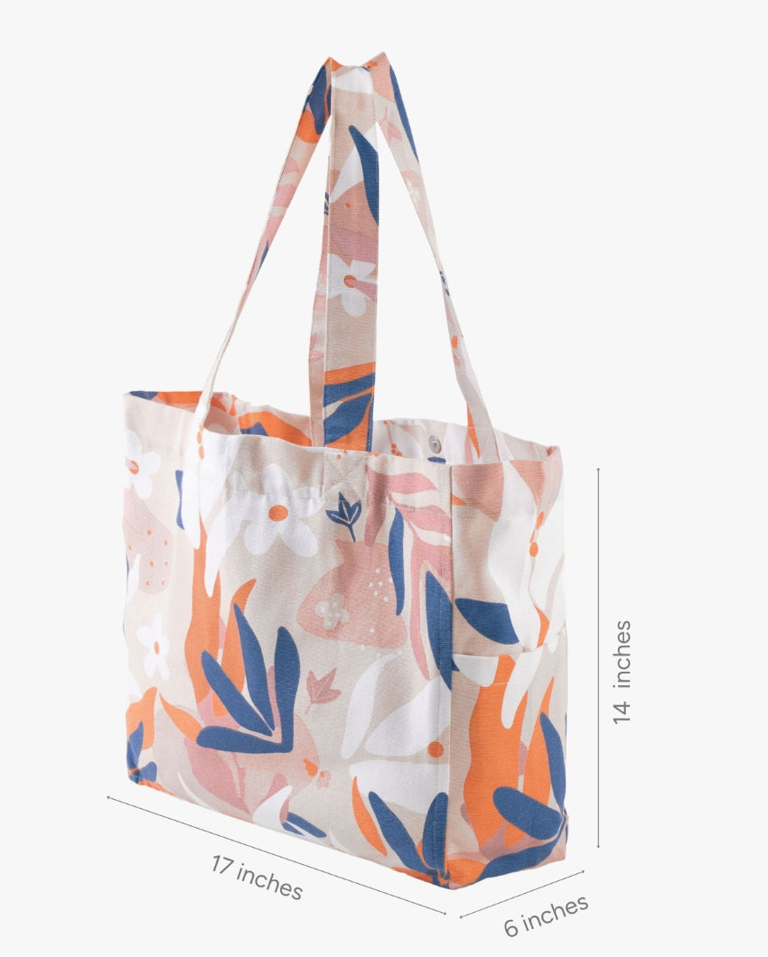 Tropical Leaves Multicolor Carry-All Tote Bag | 17 x 6 x 14 inches