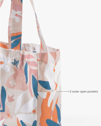 Tropical Leaves Multicolor Carry-All Tote Bag | 17 x 6 x 14 inches