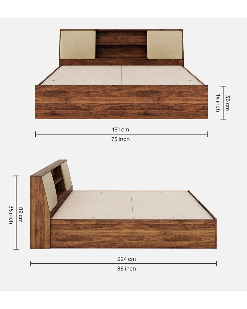 Functional Space Orian Engineered Wood King Size Bed With Storage | 78 x 72 x 34 inches