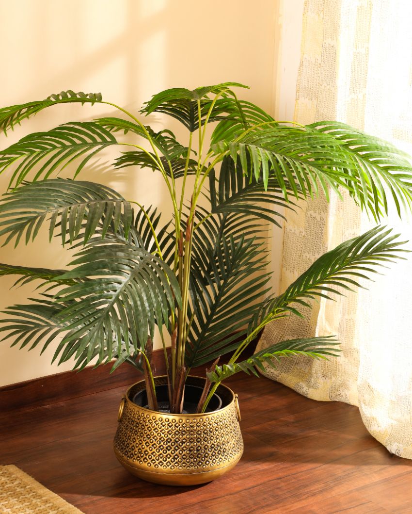 Naturalistic Artificial Areca Palm Plant with Black Pot | 4 Feet