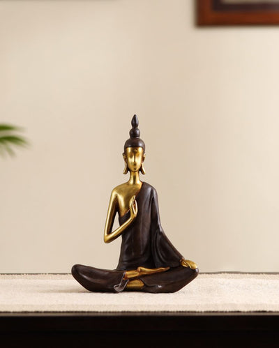 Golden Resin Serene Buddha Figurine | 3 x 6 x 7 inches