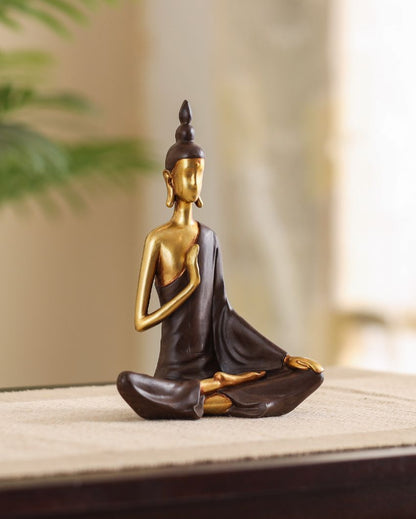 Golden Resin Serene Buddha Figurine | 3 x 6 x 7 inches