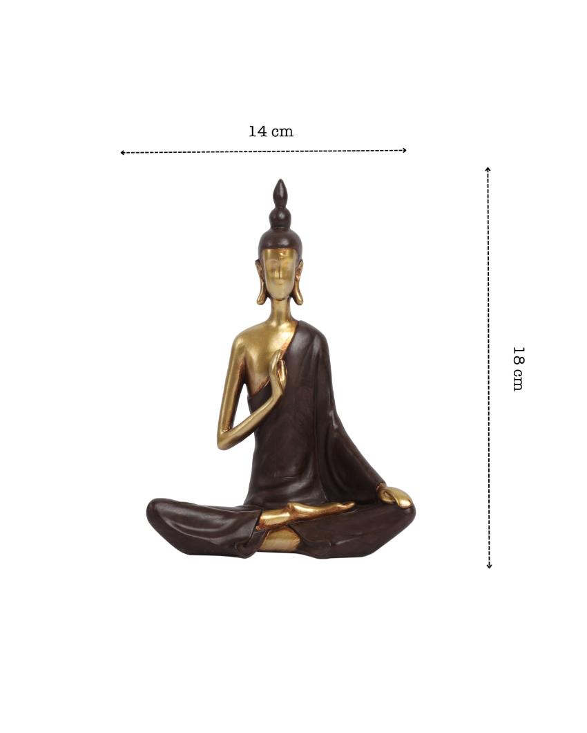 Golden Resin Serene Buddha Figurine | 3 x 6 x 7 inches